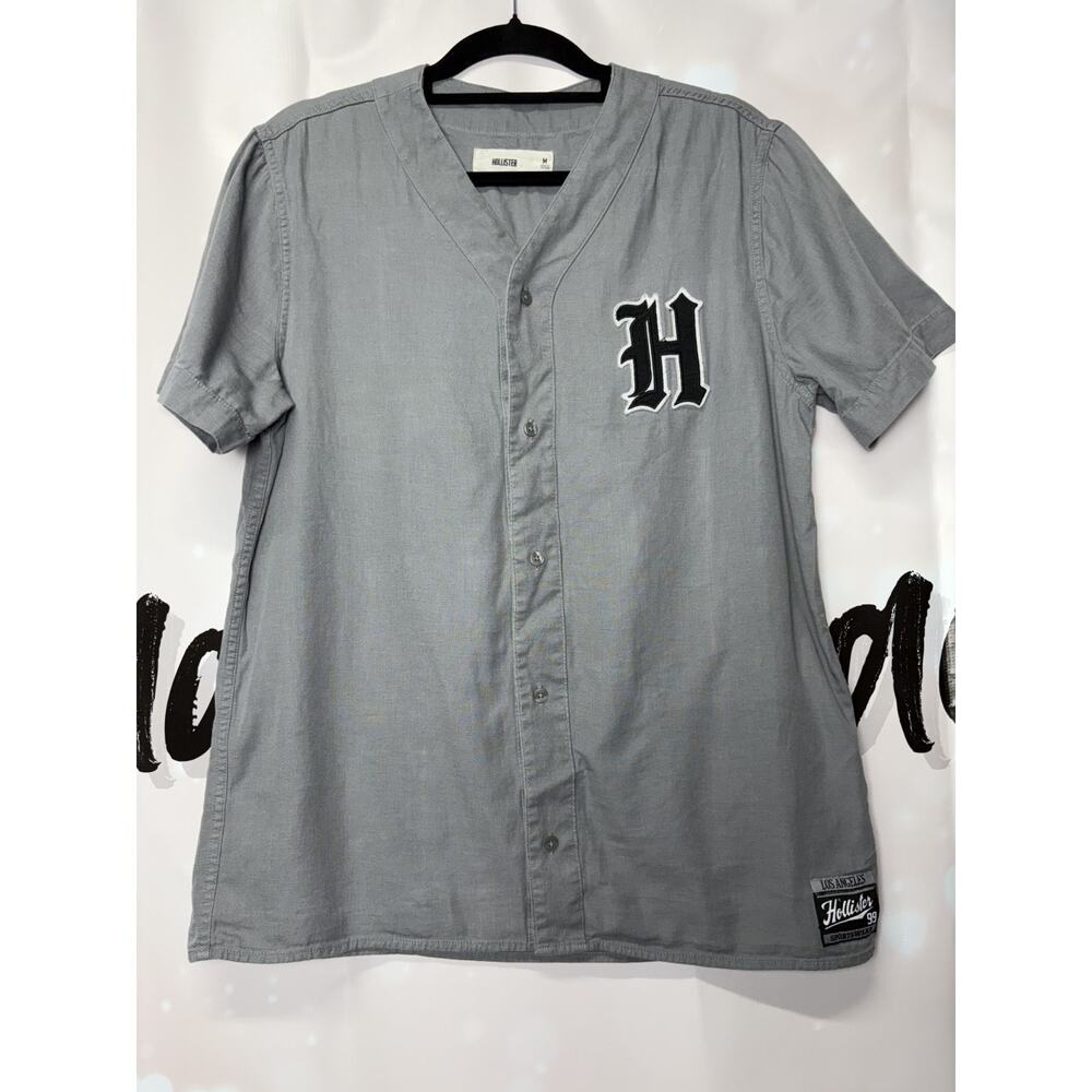 Hollister Vintage Baseball Jersey Shirt Grey Logo Sportswear Y2K Sporty Medium